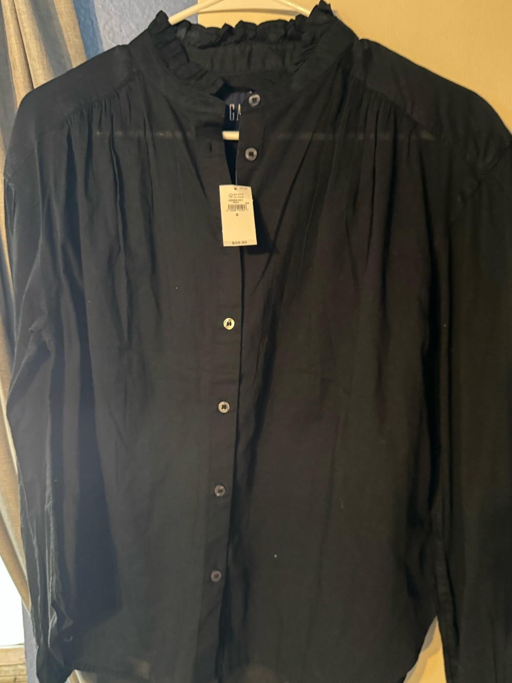 GAP Black Ruffle-Neck Button-Front Shirt